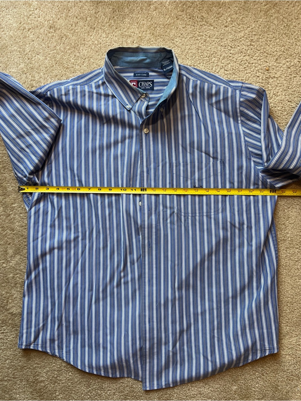 Chaps Mens XL Blue White Vertical Stripe Easy Care Button Down Shirt Long Sleeve - Picture 2 of 7